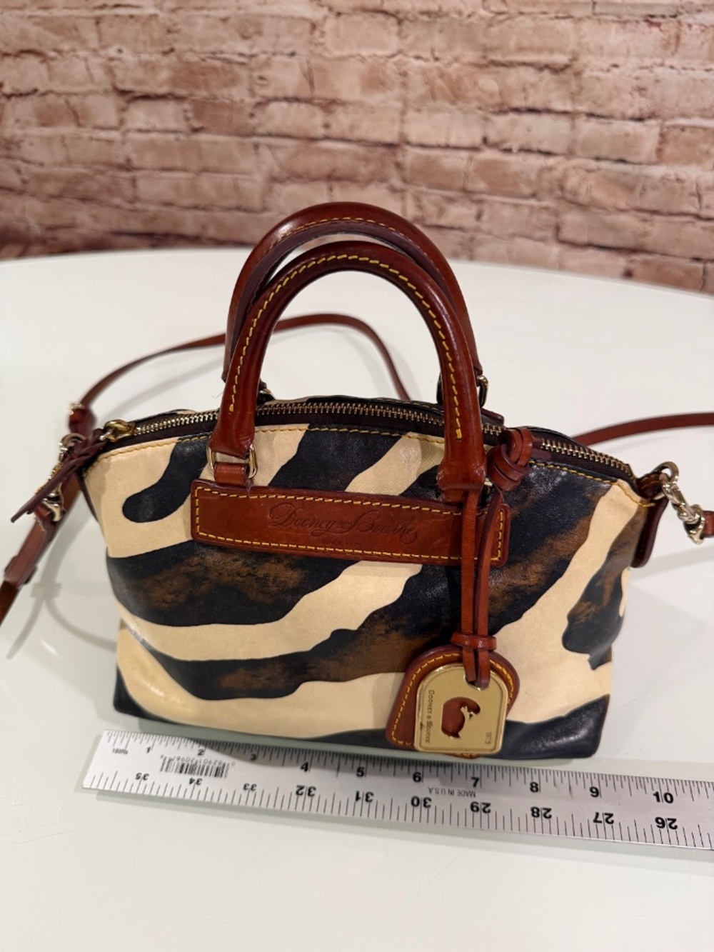 Vintage Dooney & Bourke Florentine Vacchetta Leather Zebra Mini Satchel Bag - Picture 6 of 13